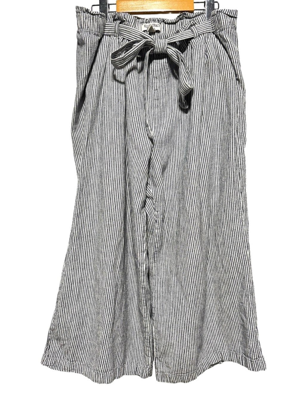 Striped Paperbag Waist Wide-Leg Pants - Black & White